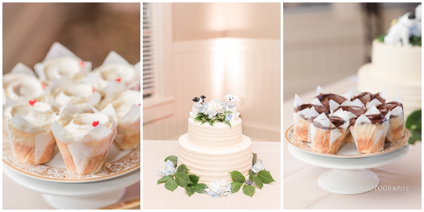 TPC POTOMAC WEDDING reception decor with custom dog cake topper and cupcakes