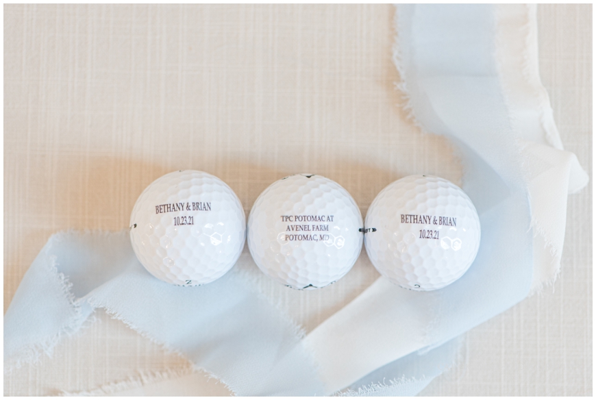 TPC POTOMAC WEDDING golf balls with name and dates of wedding details
