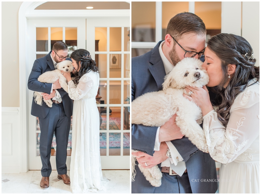 TPC POTOMAC WEDDING  couple with dog on their wedding day
