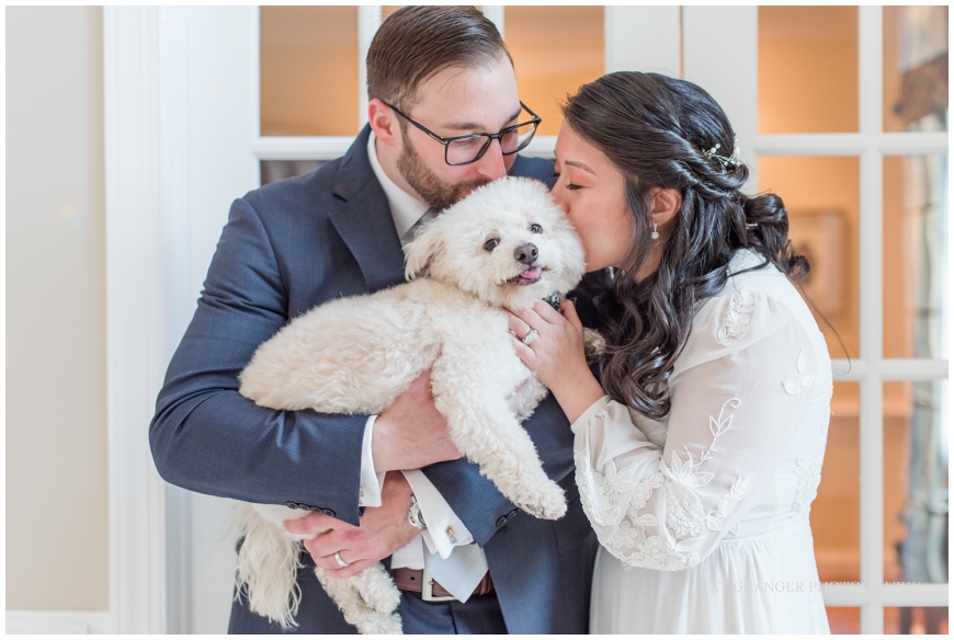 TPC POTOMAC WEDDING couple with dog on their wedding day