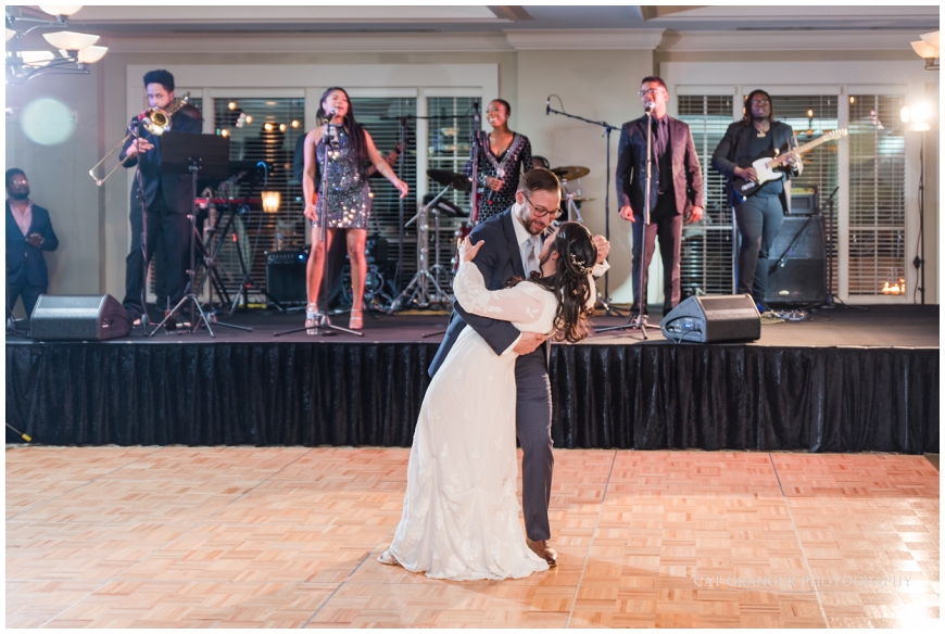 TPC POTOMAC WEDDING first dance of bride and groom with live band