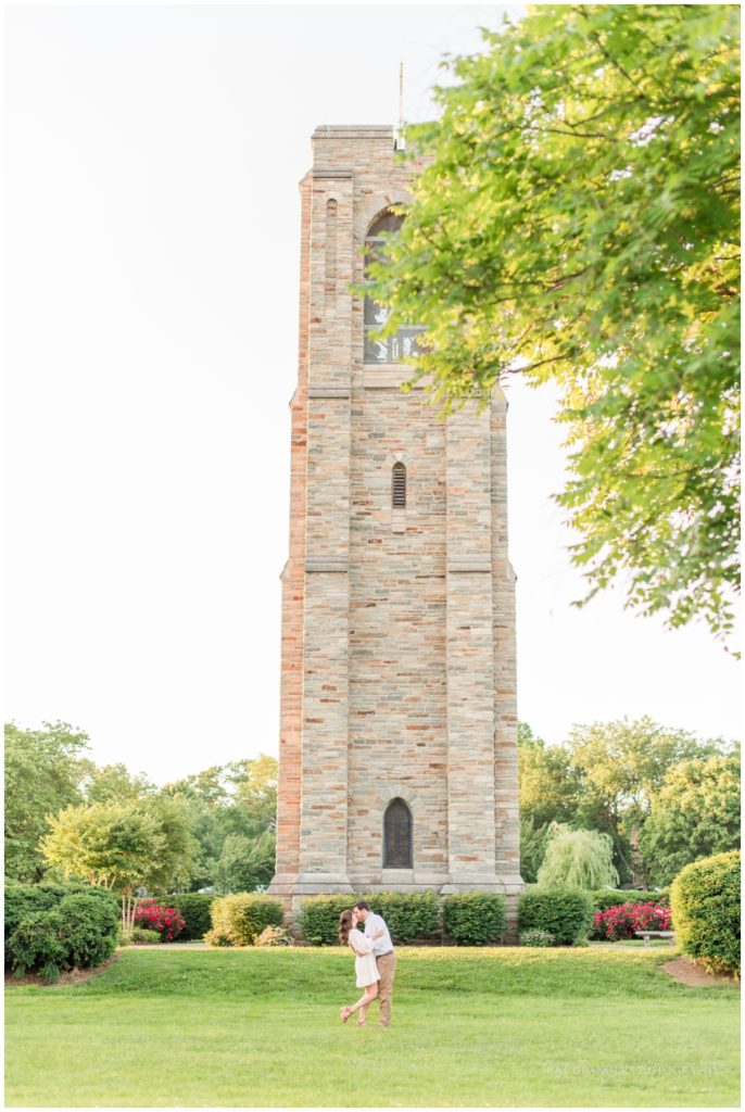 Bell Tower sunset engagement frederick md