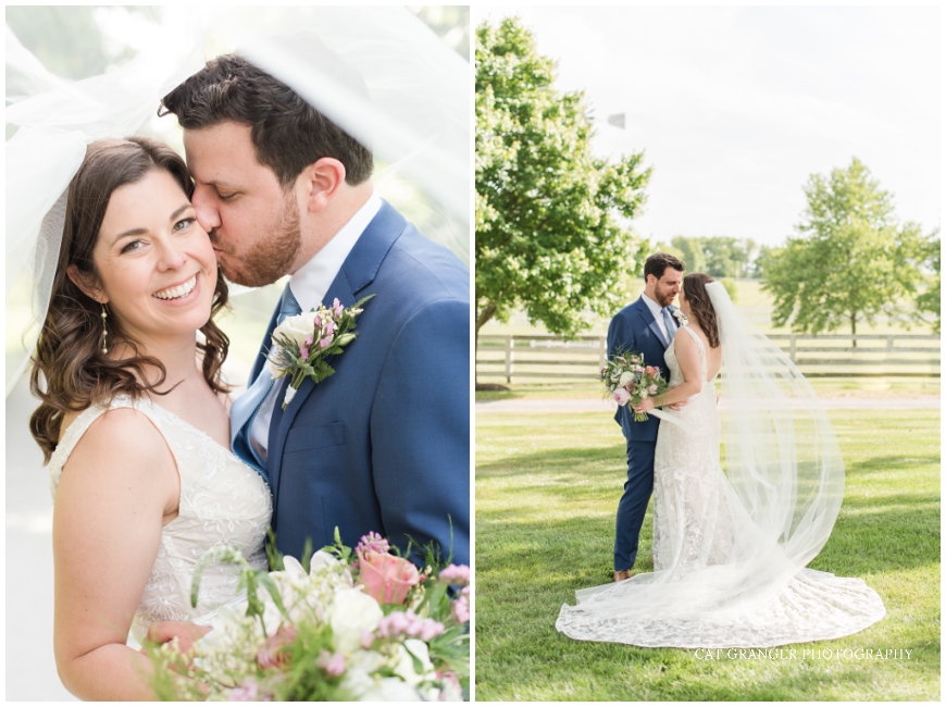 bride and groom in lawn bluebird manor