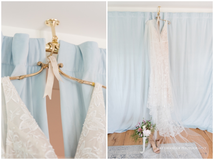 wedding gown lace with blue background