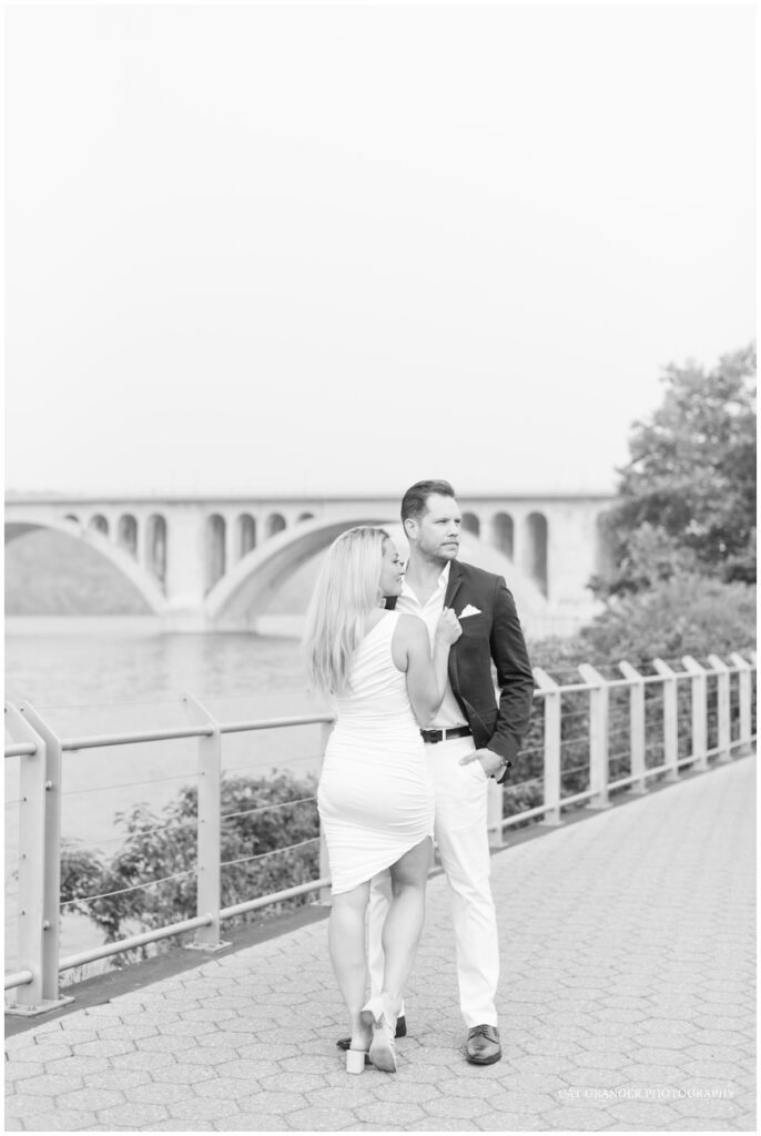 ethereal black and white of engagement couple in georgetown