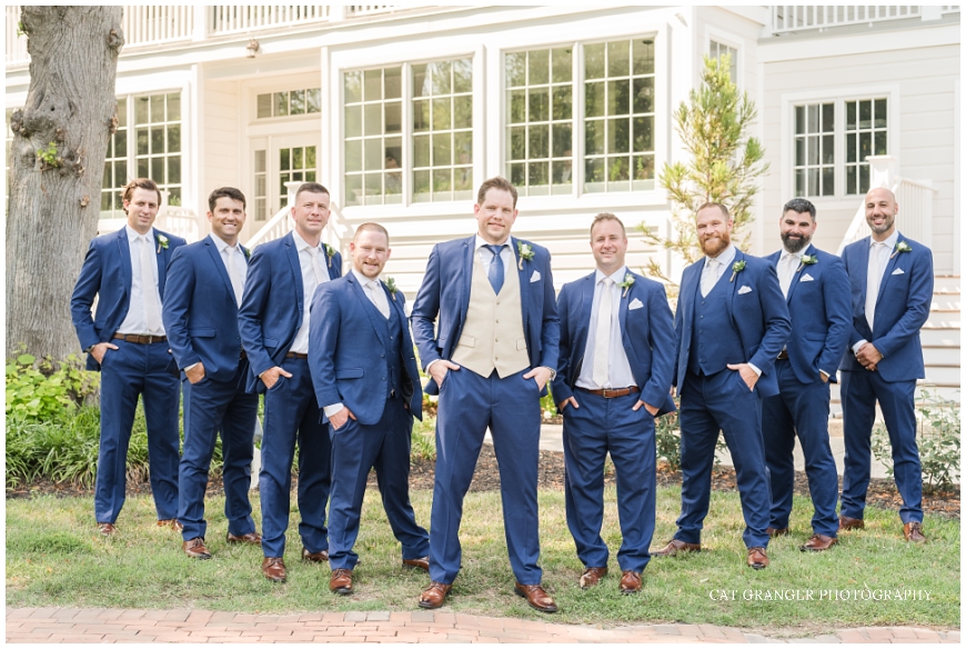wedding party photos kent island resort wedding blue suits