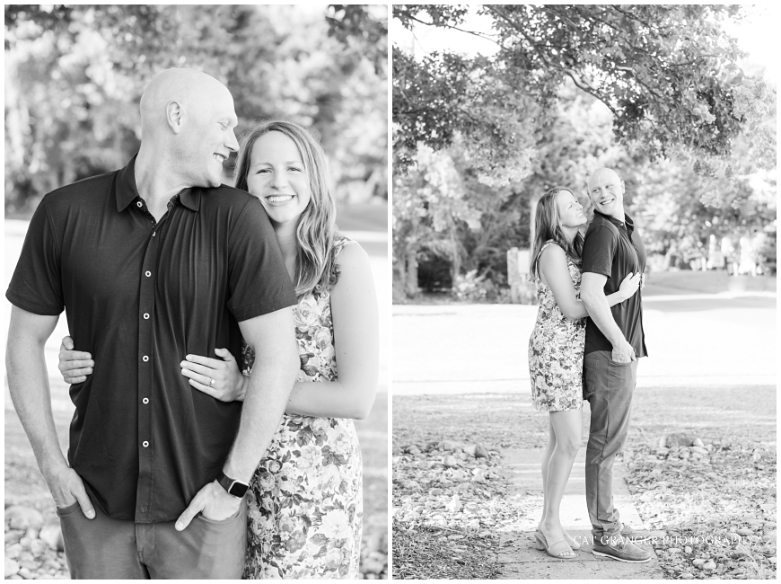 black and white photo engagement couple laughing