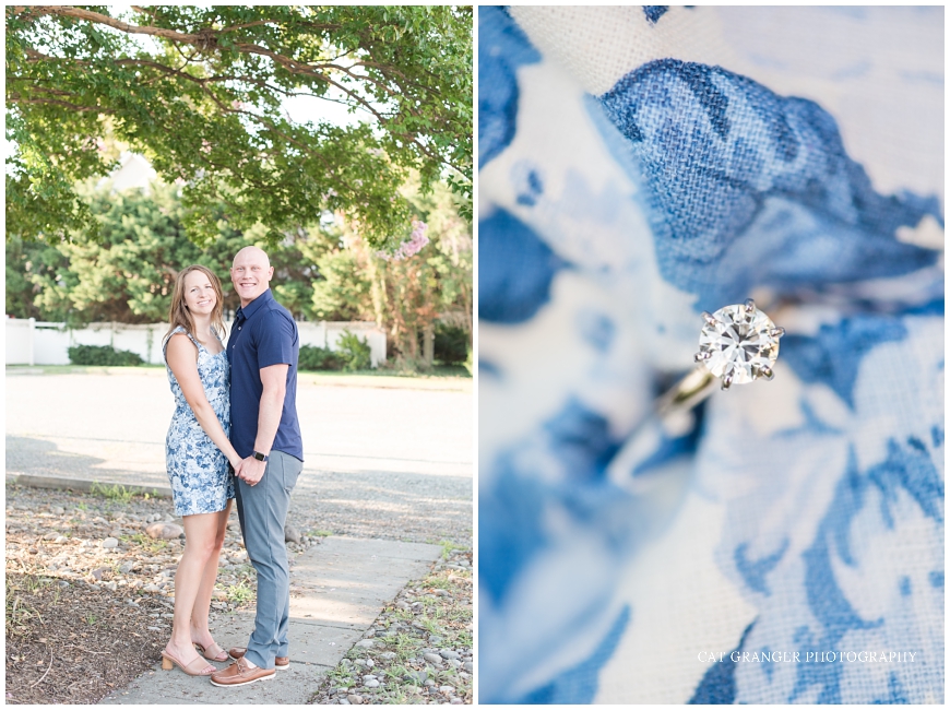 blue floral dress engagement photos