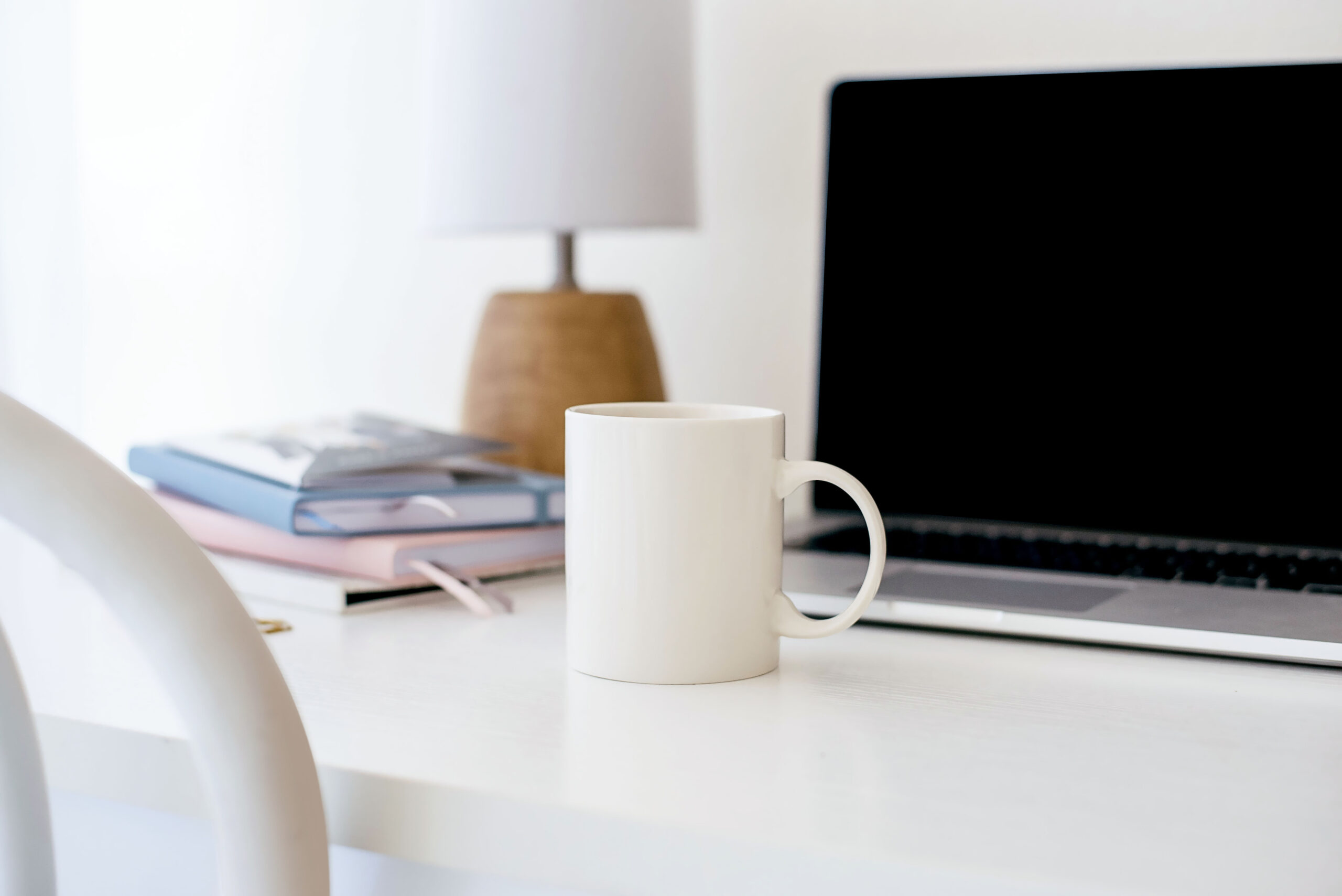 Desk with monitor and coffee mug