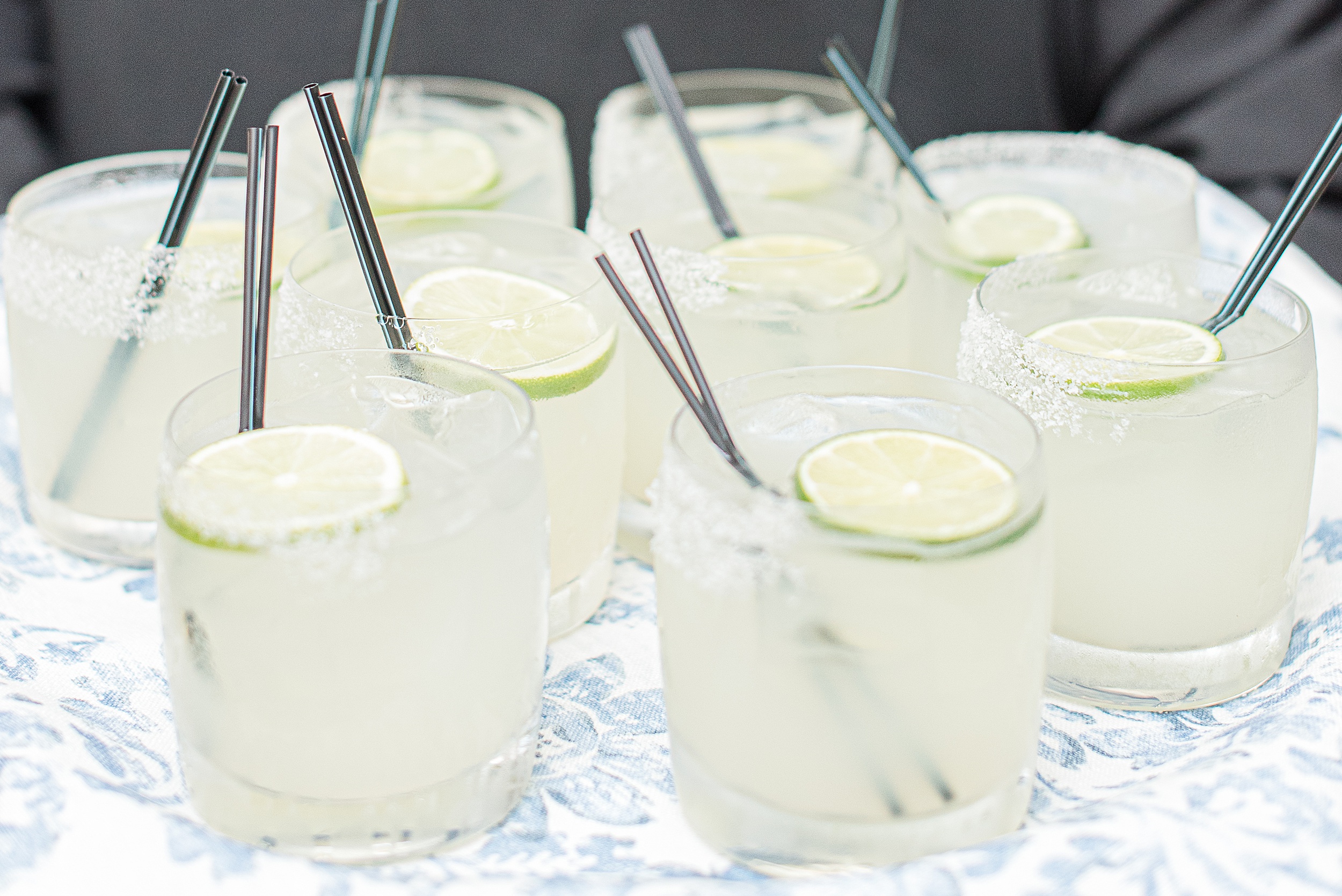 Details of a tray of margaritas at a wedding reception