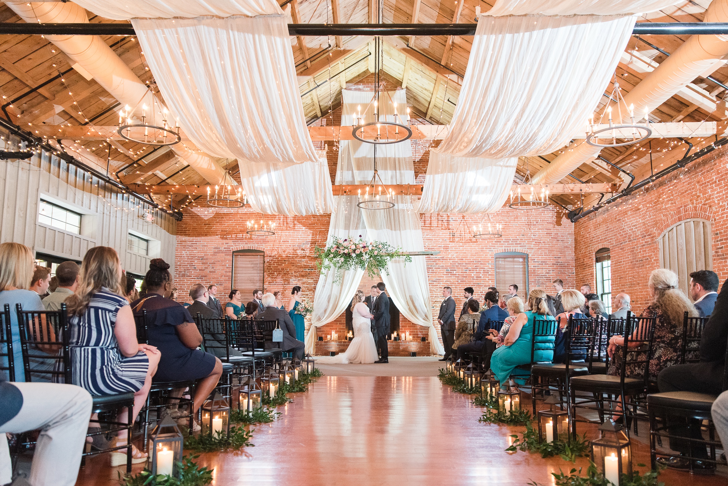 A view down the aisle during a Cork Factory Hotel Wedding ceremony