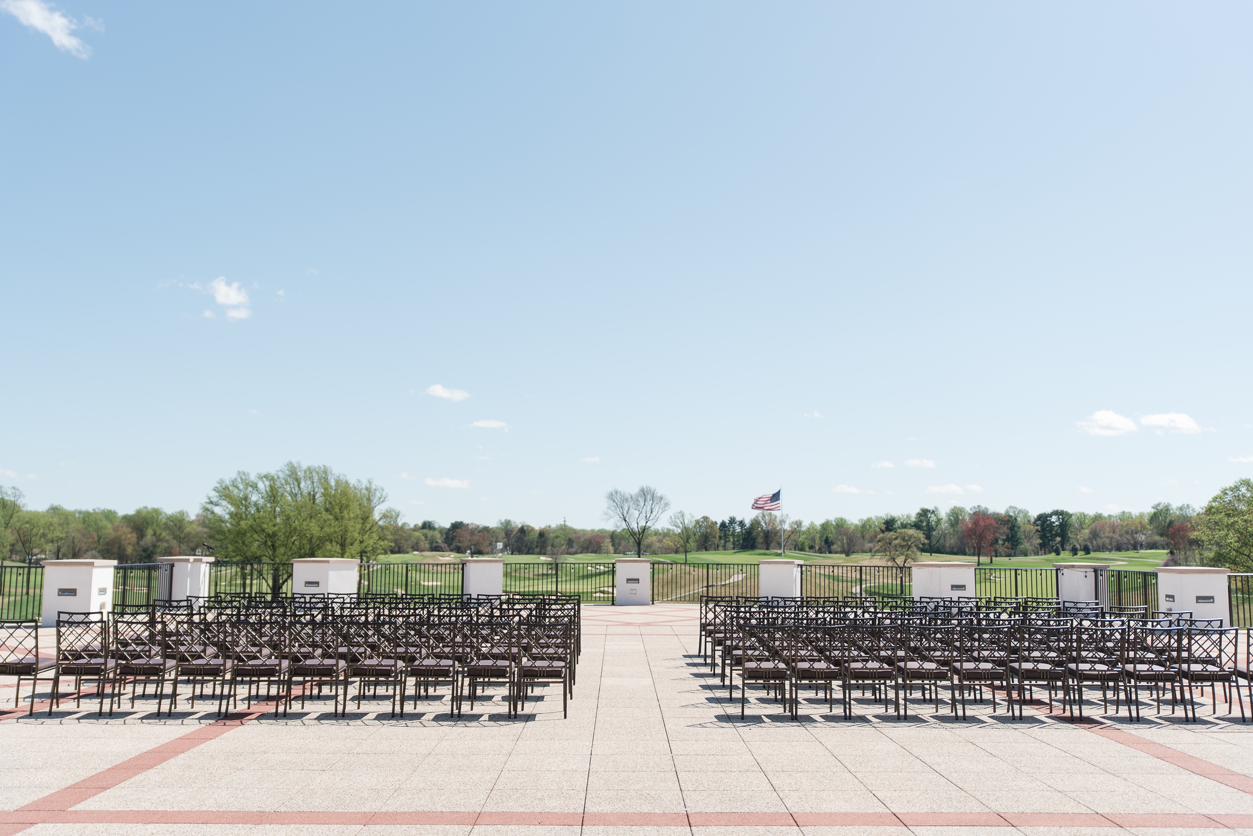 A view of the balcony wedding ceremony set up for a Congressional Country Club Wedding