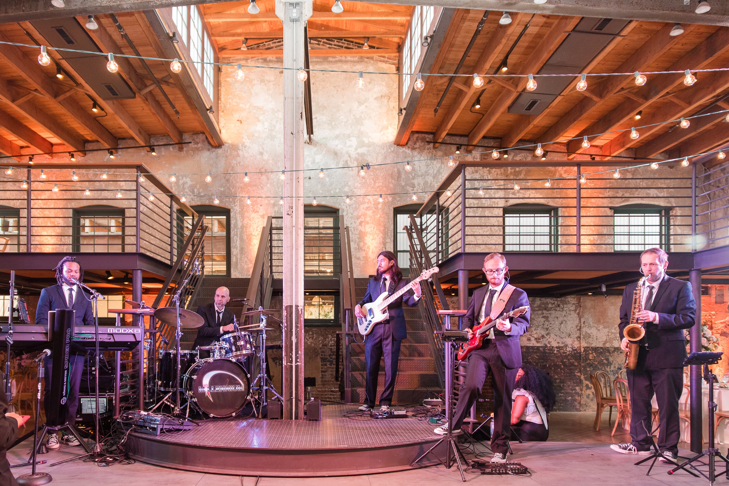 A wedding band plays on the stage at The Winslow Baltimore