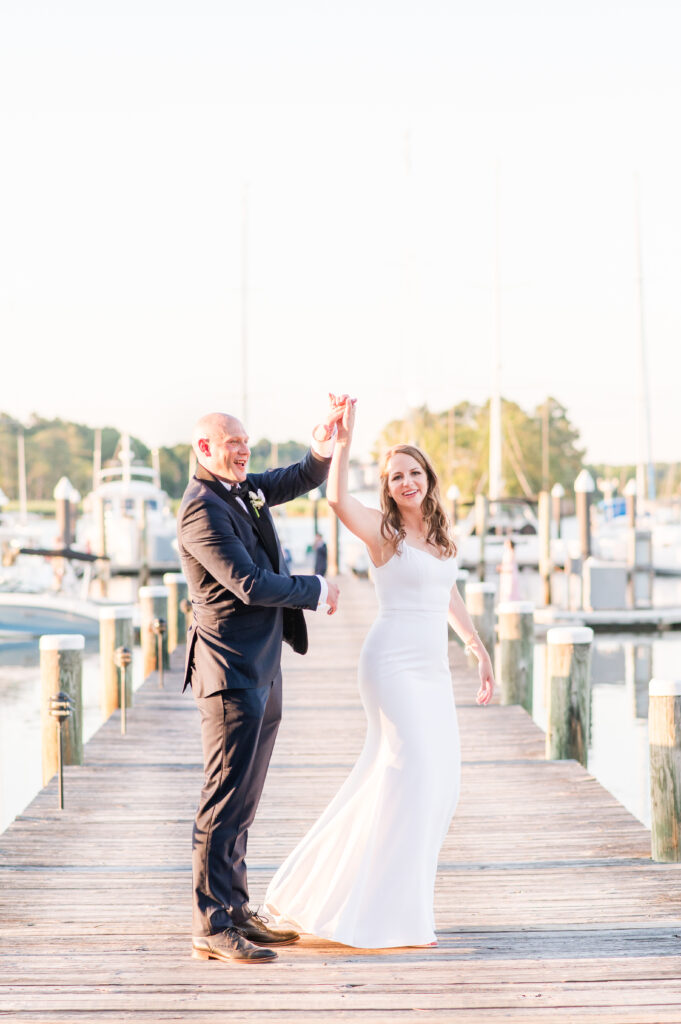 couple on dock at sunset