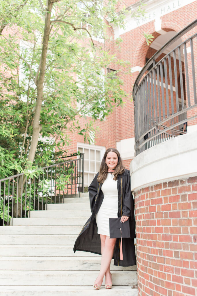 Grad white dress cap and gown