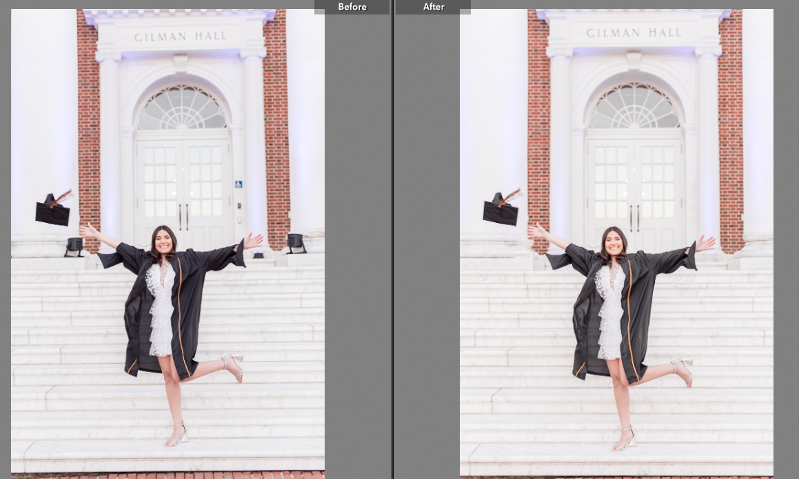 before and after editing baltimore graduation photos